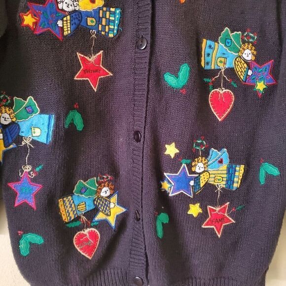 Quacker Factory Cardigan Womens Size Medium Black Knit Sweater Angels Miracles - Picture 5 of 8